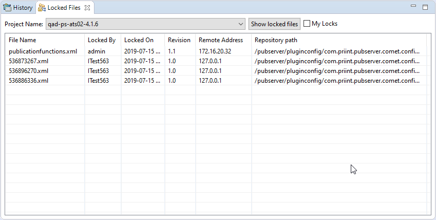 ison history panel with some files